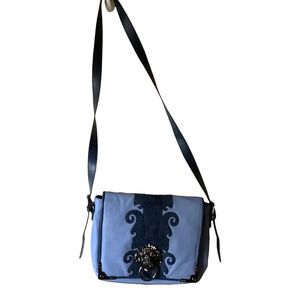 Sharif Womens Blue Museum Lions Gate Doorknocker Leather Messenger Bag Crossbody